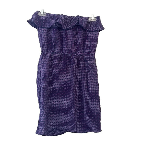 Amanda Uprichard Purple Joan Mini Dress Womens Small Strapless Ruffle 100% Silk - Picture 1 of 11